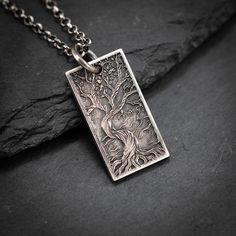 Sterling silver 925 Oxidized Tree o life  necklace. The silver necklace was oxidized to create a more antique rustic look. DETAILS:  * Material: 925 Sterling Silver ~PERSONALIZATION~ I also offer the option to engrave a personal message on the pendant's back. You can select any meaningful message, quote, significant date, or any other sentiment of your choice. ❤  Every piece is a unique artwork, carefully crafted  by my own hands. Because of this, every piece is unique. So there might be slight Silver Tree Of Life Necklace For Jewelry Making, Symbolic Sterling Silver Tree Of Life Jewelry, Tree Of Life Necklace Silver, Sterling Silver Tree Of Life Necklace With Round Pendant, Unique Sterling Silver Tree Of Life Necklace, Necklace Men, Jewelry Personalized, Silver Tree, Tree Of Life Pendant