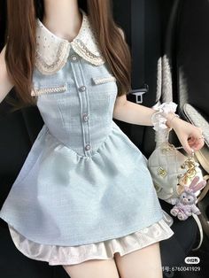 Outfits Aesthetic Coquette, Soft Feminine Outfits, Korean Fashion Work, Coquette Kawaii, Doll Backpack, Preformance Outfits, Dress Jeans, Aesthetic Coquette