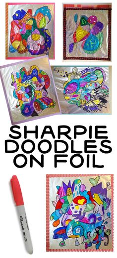 the cover of sharpie doodles on foil with markers and crayon pens