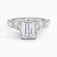 Lab Grown Mireille Diamond Engagement Ring (1 ct. tw.) - 18K White Gold. Oval, pear, round, and baguette-cut diamonds artfully update a classically luxe silhouette in this modern cluster design. Bead prongs complete the look with a sleek finish (1 total carat weight). 
 
 As a Brilliant Pick, this piece displays the best and brightest in fashion and design and is beloved by Brilliant Earth designers and customers alike. Split Shank Diamond Ring, Promise Rings Vintage, Unique Promise Rings, Emerald Cut Diamond Engagement Ring, Diamond Cluster Engagement Ring, Emerald Cut Engagement, Lab Diamond Engagement Ring, Modern Engagement Rings, Emerald Engagement Ring Cut