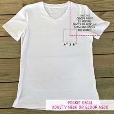 a white t - shirt with the words pocket decal on it and a pink line across the chest