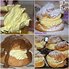 four different pictures of pastries with icing on them