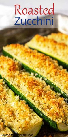 baked zucchini on a baking sheet with the title above it