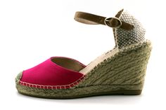 Espadrilles Handmade, in Spain, Ankle Strap Wedge Espadrille Laro in Fuchsia color by Avarcas USA Pink Espadrilles With Removable Insole, Pink Closed Toe Platform Espadrilles, Pink Platform Wedge Heel Espadrilles, Pink Platform Espadrilles With Wedge Heel, Dresses With Tennis Shoes, Rioja Spain, Wedge Espadrilles, Women's Espadrilles, Ankle Strap Wedges