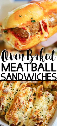 an oven baked meatball sandwich is shown with the words oven baked meatball sandwiches