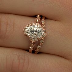 Oval Halo vintage look engagement ring in rose gold Vintage Moissanite Engagement Ring, Oval Halo Engagement Ring, Vintage Inspired Engagement Rings, Engagement Rings Vintage Halo, Vintage Engagement Ring, Engagement Ring Vintage, Oval Moissanite, Diamond Engagement Rings Vintage, Types Of Diamonds