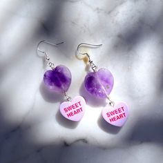 Gemstones are genuine amethyst metal is stainless steel earring wires are hypoallergenic Earring Wires, Heart Dangle Earrings, Heart Candy, Stainless Steel Earrings, Dangle Earrings, Amethyst, Candy, Stainless Steel, Gemstones