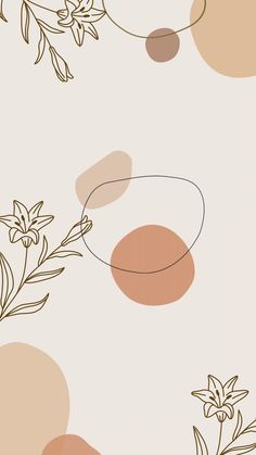 an abstract background with flowers and circles on the bottom right corner, in shades of pink, beige and brown