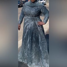 Still In Beautiful Condition Feel Free To Offer 14/16 Long Sleeve Formal Gown, Formal Gown, Blue And Silver, Color Blue, Long Sleeve Dress, Feel Free, Womens Dresses, Long Sleeve, Silver