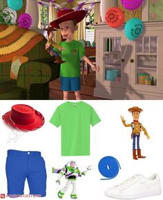 an animated image of a boy in green shirt and blue shorts