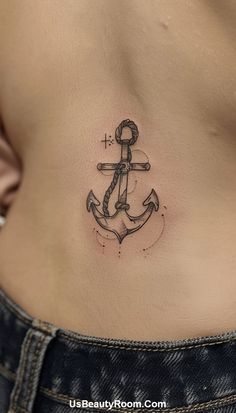 A ribcage tattoo featuring an anchor with birds flying around it, placed on the side of a woman's torso. The black ink design combines nautical and natural elements, creating a harmonious and symbolic piece. Ribcage Tattoo Ideas, Small Ribcage Tattoo, Stomach Tattoo Ideas, Confidence For Women, Stomach Tattoo, Ribcage Tattoo, Small Girl Tattoos, Delicate Tattoo, Stomach Tattoos