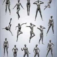 an image of a woman doing various poses in the air with her hands behind her head