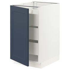 an image of a white and blue cabinet with doors on both sides, side by side