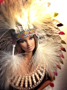 a barbie doll wearing a feather headdress