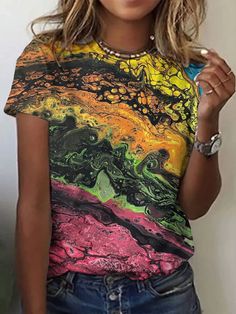 Women's 2024 Spring Summer V-Neck Tie Dye Gradient Print Tee Loose Vintage T-Shirt 5XL Casual Multicolor Print V-neck T-shirt, Multicolor Printed Casual Top, Casual Multicolor Sublimation Print Tops, Colorful Printed Short Sleeve Top, Colorful Printed Casual Tops, Multicolor Graphic Tee V-neck T-shirt, Casual Multicolor Tops With Random Print, Multicolor Graphic Print V-neck T-shirt, Multicolor V-neck T-shirt With Graphic Print