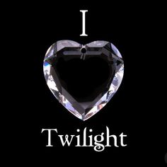 i heart twilight with the words twilight written in white on a black background and an image of a crystal heart