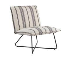 a striped chair with black metal legs