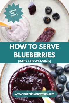 how to serve blueberries baby led weaning recipe on a plate with berries and yogurt