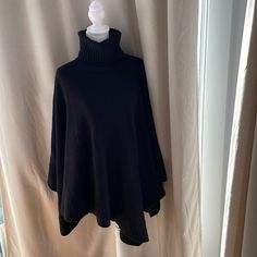 Illiann Black Turtleneck Cashmere Poncho Sweater Os Classic/Warm/Beautiful. Never Worn. Perfect. Photo Is Just For How It Looks On. I Have The Actual Ralph Lauren Cashmere Poncho As Well. This Is A Thicker Cashmere For Extra Warmth. Elegant Black Poncho Cape, Elegant Black Cape Poncho, Elegant Oversized Black Cape, Elegant Black Oversized Cape, Cashmere Poncho, Poncho Sweater, Black Turtleneck, Cashmere Sweaters, Beautiful Colors