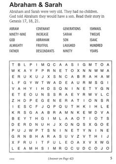 the abraham and sarah word search is shown in this printable page for kids