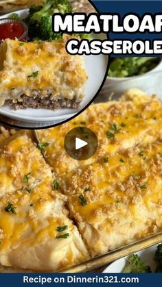 an image of meatloaf casserole with broccoli on the side