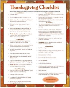 a thanksgiving checklist with an orange and brown design on the bottom, in front of it