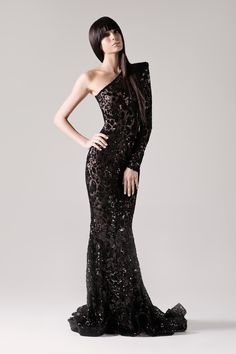 One Sleeve Gown, Whimsical Dress, Dress Code Wedding, Michael Costello, Cocktail Gowns, Stunning Gowns, Black Wedding Dresses, Gowns With Sleeves, Celebrity Dresses