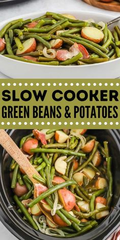 slow cooker green beans and potatoes with text overlay