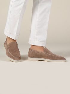 Light Beige Suede Yacht Loafer for Men by Aurélien. Loafers for men with a light ivory (white) rubber sole. Plain Toe Moccasins For Galas, Textured Sole Slip-on Moccasins For Galas, Slip-on Moccasins With Textured Sole For Galas, Plain Toe Slip-ons With Rubber Sole For Galas, Gala Slip-ons With Moc Toe And Leather Sole, Wingtip Moccasins With Rubber Sole For Galas, Luxury Slip-on Moccasins With Contrast Sole, Loafers Beige, Loafers For Men