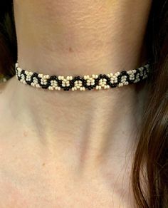 Black Beige Seed Bead Choker Necklace Boho Hippie Choker - Etsy Unique Choker, Beaded Chocker, Seed Bead Choker, Bead Choker Necklace, Choker Handmade, Handmade Chokers, Choker Designs, Bead Choker