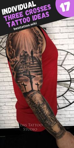 a man with a cross tattoo on his arm