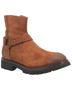 Suede leather. 7" shaft height. Inner zip closure. O-ring harness strap on vamp. Fabric lining. Durable lugged TPR outsole. Foam footbed. Dolly Shirt, Twisted X Boots, Harness Boots, Mens Leather Boots, Stylish Boots, Leather Boot, Brown Leather Boots, Designer Boots, O Ring