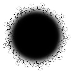 a black and white circular frame with swirls