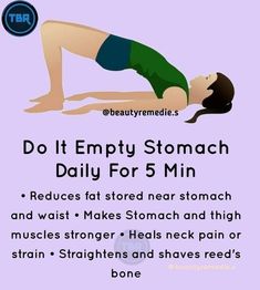 a woman doing an exercise with the words do it empty stomach daily for 5 min