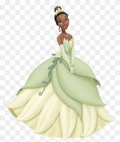 the princess and the frog is wearing a green dress with white flowers in her hair