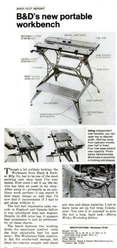 an advertisement for the b & d's new portable workbench with instructions