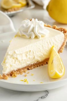 a slice of lemon pie on a white plate