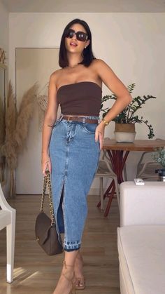 #instagram #look #dicas Casual But Cute Outfits Summer, Mexican Restaurant Outfit Ideas, Fall Bridal Shower Guest Outfit Ideas, Wine Festival Outfit, Long Jean Skirt Outfits, Europe Outfits, Summer Fashion Outfits, Casual Summer Outfits