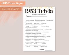 a trivia game with the title, 1932 trivia