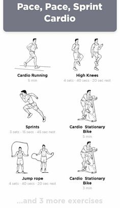 an exercise poster with the words, pace, sprint and cardio in black and white