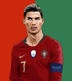 a painting of a soccer player in red and green