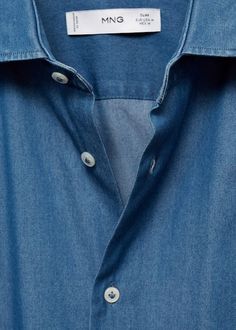 100% cotton chambray shirt - Men | MANGO India Chambray Shirt Men, Chambray Shirts, Water Repellent Fabric, Chambray Shirt, Chambray, Mango, Cotton Fabric, Slim Fit