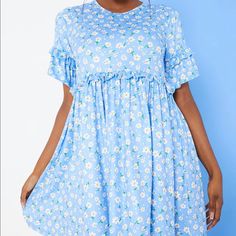 Nwt Blue Dairy Floral Print Smock Dress By Stacey Solomon For In The Style. Uk Size 12, Us Size 8, Would Fit Size 8-12 Light Blue Ditsy Floral Print Short Sleeve Dress, Blue Short Sleeve Mini Dress With Ruffle Hem, Blue Mini Dress With Ruffle Hem And Short Sleeves, Blue Mini Dress With Ruffle Hem For Daywear, Flowy Blue Mini Dress With Ditsy Floral Print, Light Blue Smocked Short Sleeve Dress, Blue Smock Knee-length Dress, Light Blue Smocked Dress For Spring, Light Blue Smock Dress For Spring