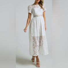 New With Tags Showpo Midi Dress In Ivory / White. Nothing Wrong With It! Was Going To Wear For My Bridal Shower But Went With A Different Option And Missed The Return Window. Tags: Womens Dresses Bridal Event Bride Rehearsal Dinner Engagement Wedding Embroidered Lace White Ivory Two Piece Fit And Flare Short Sleeve White Lace Feminine Maxi Dress, Feminine White Lace Maxi Dress, Feminine Short Sleeve Lace Maxi Dress, White Lace Trim Maxi Dress For Garden Party, White Lace Maxi Dress For Garden Party, Lace Short Sleeve Maxi Dress For Garden Party, Short Sleeve Lace Maxi Dress For Garden Party, Lace Maxi Dress With Short Sleeves For Garden Party, White A-line Midi Dress For Garden Party