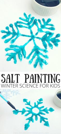 salt painting winter science for kids is an easy and fun way to learn how to paint snowflakes