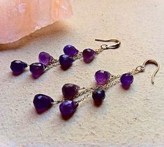 14k gold Purple Amethyst gems Cascade Earrings.  February birthstone.  Bridal jewelry.  Dark purple Purple 14k Gold Dangle Jewelry, Purple Briolette 14k Gold Jewelry, Cascade Earrings, Gold Bra, Amethyst Gold, Natural Gemstone Jewelry, Amethyst Gem, Modern Necklaces, Red Earrings