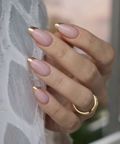 Dip Powder Nails French Tip Gold, French Tips Chrome Nails, French Dip Wedding Nails, Gold Tipped French Manicure, Chrome Over French Nails, French Manicure Gold Tips, Bronze Tip Nails, French Gold Tip Nails, Gold Tips Nails Acrylic