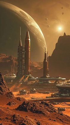 an artist's rendering of a sci - fi city on the surface of mars