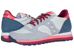 Saucony Originals Jazz Triple - Women's Shoes : Multi/Denim : Stretch your legs and feet in the comfort of the Saucony Originals Jazz Triple sneaker. Textile and synthetic upper. Lace-up closure. Round-toe silhouette. Textile lining and insole. Synthetic outsole. Imported. Measurements: Weight: 10 oz Product measurements were taken using size 8.5, width B - Medium. Please note that measurements may vary by size. Weight of footwear is based on a single item, not a pair. Casual Nylon Sneakers With Cushioned Footbed, Comfortable Nylon Lace-up Sneakers, High-top Nylon Sneakers With Cushioned Footbed, Cushioned High-top Nylon Sneakers, Comfortable Casual Nylon Sneakers, Comfortable Nylon Sneakers For Sports, Comfortable Nylon Sneakers With Rubber Sole, Nylon Lace-up Athletic Sneakers, Casual High-top Nylon Walking Shoes