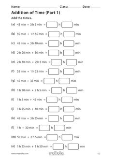 the worksheet for addition time part 1